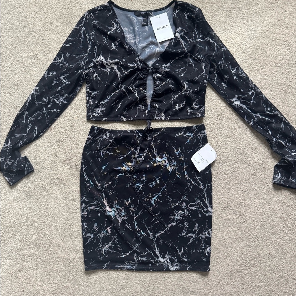 Black Marble Print Two-Piece Set